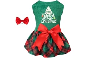 CuteBone Christmas Tree Dog Dress Velvet for Small Dogs Girl Puppy Dresses Green Plaid Dog Clothes CVA05M-D