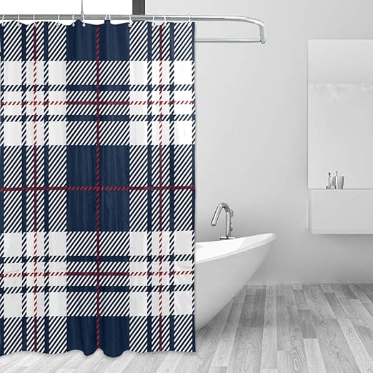 Amazon Com Lucase Lemon Alex Dark Blue White Plaid Shower Curtain