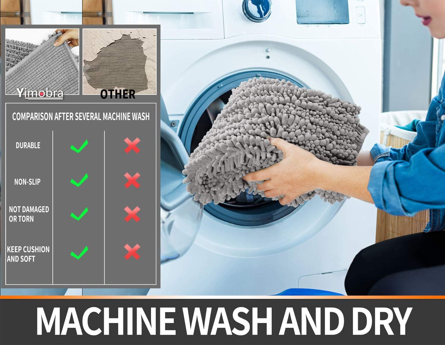 Yimobra Original Luxury Chenille Bath Mat, 31.5 X 19.8 Inches, Soft Shaggy and Comfortable, Large Size, Super Absorbent and Thick, Non-Slip, Machine Washable, Perfect for Bathroom, Gray: Home & Kitchen