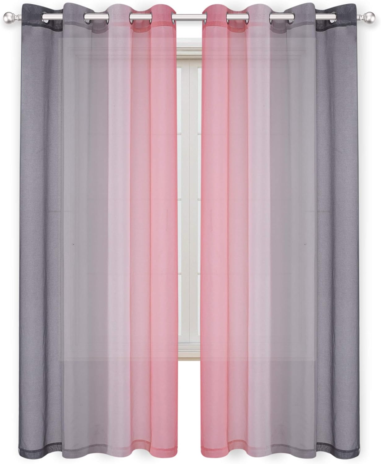 WONTEX Faux Linen 2 Tone Ombre Sheer Curtains for Bedroom