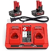 BECDXPal 2 Pack 6.5Ah 12V Battery Replacement for Mil-Waukee M 12 Battery 48-11-2420 with 12V Rapid Two Dual Charger for Mil-