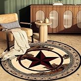 Qmkmyy Round Rustic Texas Stars Area Rug 3Ft Western Cowboy Bordered Circular Rugs for Bedroom Study Room Low Pile Farmhouse Floor Mats