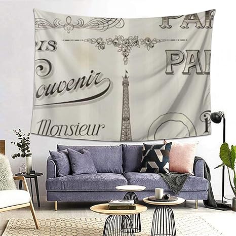 Amazon Co Jp Gukisala タペストリー 異なるフォントのパリのエッフェル塔ブラックスケッチフランススタイル 多機能 毛布 おしゃれな壁掛け インテリア ファブリック装飾用品 モダンなアート 和風 壁掛け クールジャパン 家飾り ホーム キッチン