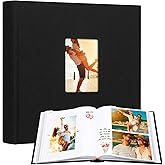 Photo Album 4x6 240 Photos with Writing Space, Linen Cover with Front Window, 240 Photos Horizontal and Vertical 4x6 Photo Album Book for Wedding Kids Travel Family Baby Pictures,Black