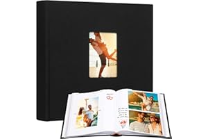 XFVEIWOO Photo Album 4x6 240 Photos with Writing Space, Linen Cover with Front Window, 240 Photos Horizontal and Vertical 4x6 Photo Album Book for Wedding Kids Travel Family Baby Pictures,Black