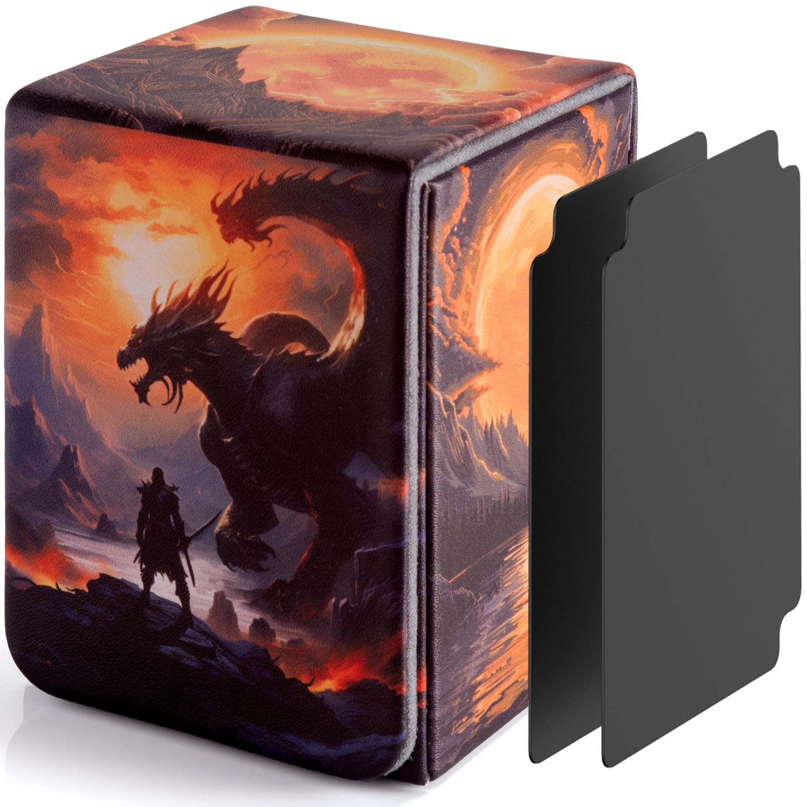 Photo 1 of ULTRGEE Deck Box for YGO Cards - 2 Dividers, Card Storage Box Holds 100+ Single Sleeved Cards, Deck Boxes Compatible with TCG/OCG/MTG (Dusk Dragonfire)
