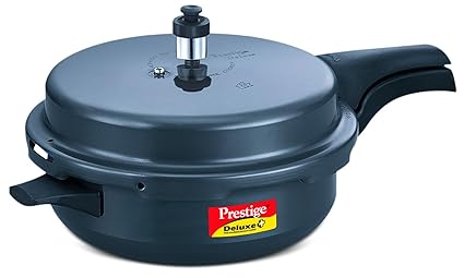 Prestige Deluxe Plus Senior Pan Induction Base Hard Anodized Pressure Cooker, 5.4 Litres, Black