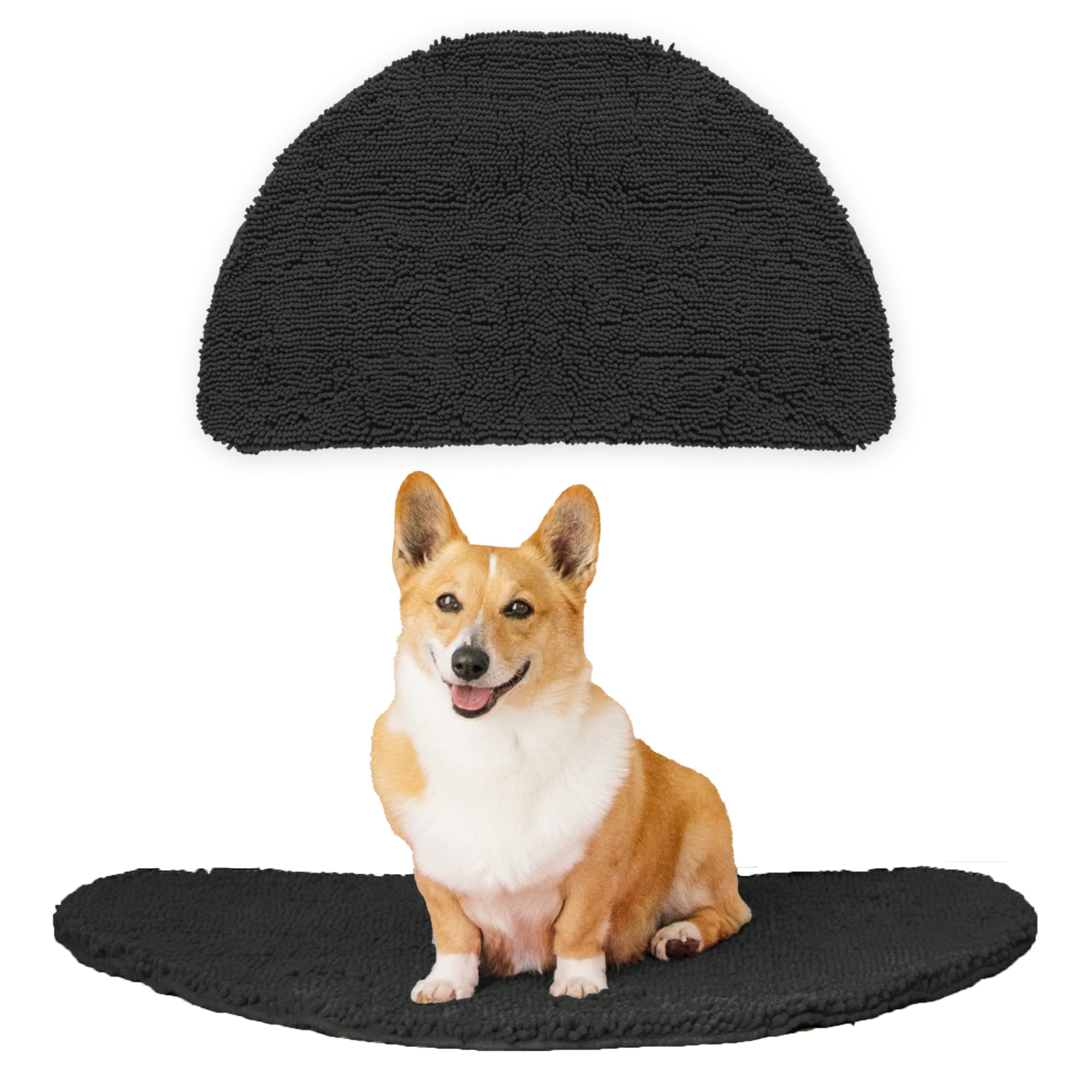 My Doggy Place - Ultra Absorbent Microfiber Dog Door Mat, Durable, Quick Drying, Washable, Prevent Mud Dirt, Keep Your House Clean (Charcoal, Half-Moon) - 22 x 37 Inch