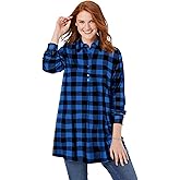 Woman Within Plus Size Plaid Knit Tunic with Collar
