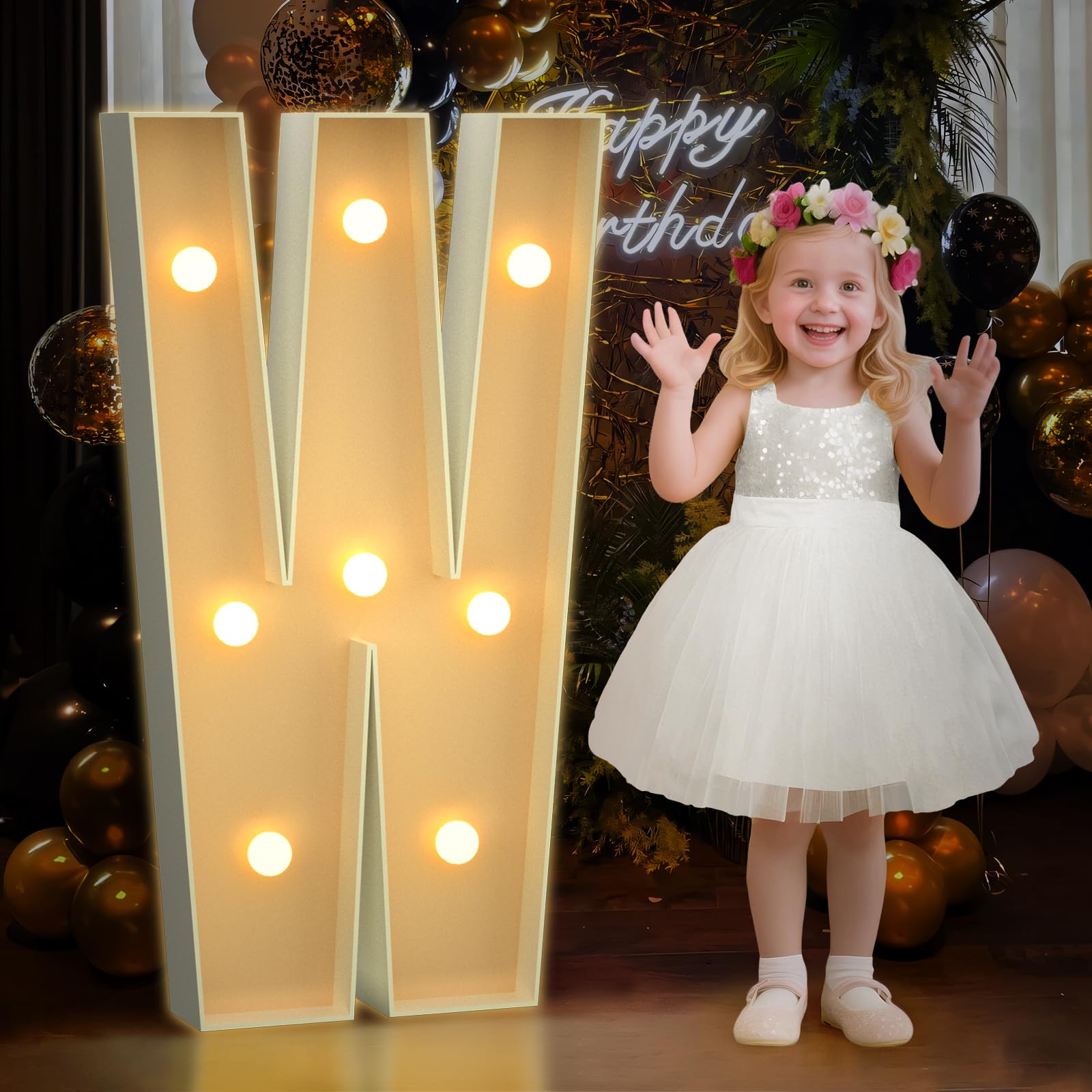 Photo 1 of 3FT Marquee Light Up Letters, Large Marquee Letters W for Party Decorations, Big Baby Letters for Baby Shower Birthday Party Decor Wedding Engagement, Mosaic Letters for Balloons Pre-Cut DIY Foamboard