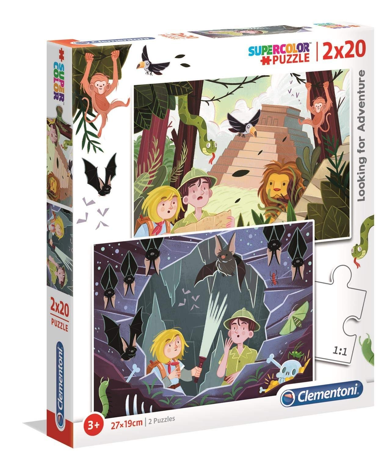 Clementoni - 24763 - Supercolor Puzzle - Looking for Adventure - 2 x 20 pieces - Made in Italy - jigsaw puzzle children age 3+