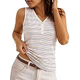 MEROKEETY Women's Summer Tank Tops 2026 Striped V Neck Sleeveless Casual Henley Shirts Colourful Button Cami Tee