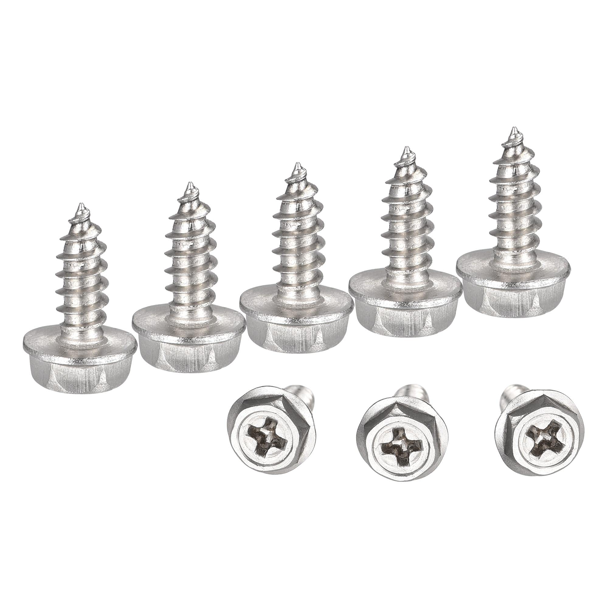 sourcing map Phillips Hex Washer Self Tapping Screws, M4 x 12mm 304 Stainless Steel Hex Flange Sheet Metal Screw 100pcs