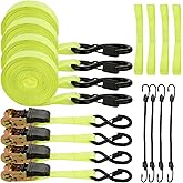 LISHINE 4 Pcs 1 Inch Ratchet Straps Heavy Duty 20ft Tie Down Straps Ratchet with Hooks, 2645 LBS Break Strength, Cargo Ratcheting Straps for Motorcycle Straps Tie Downs, Trucks, Yellow