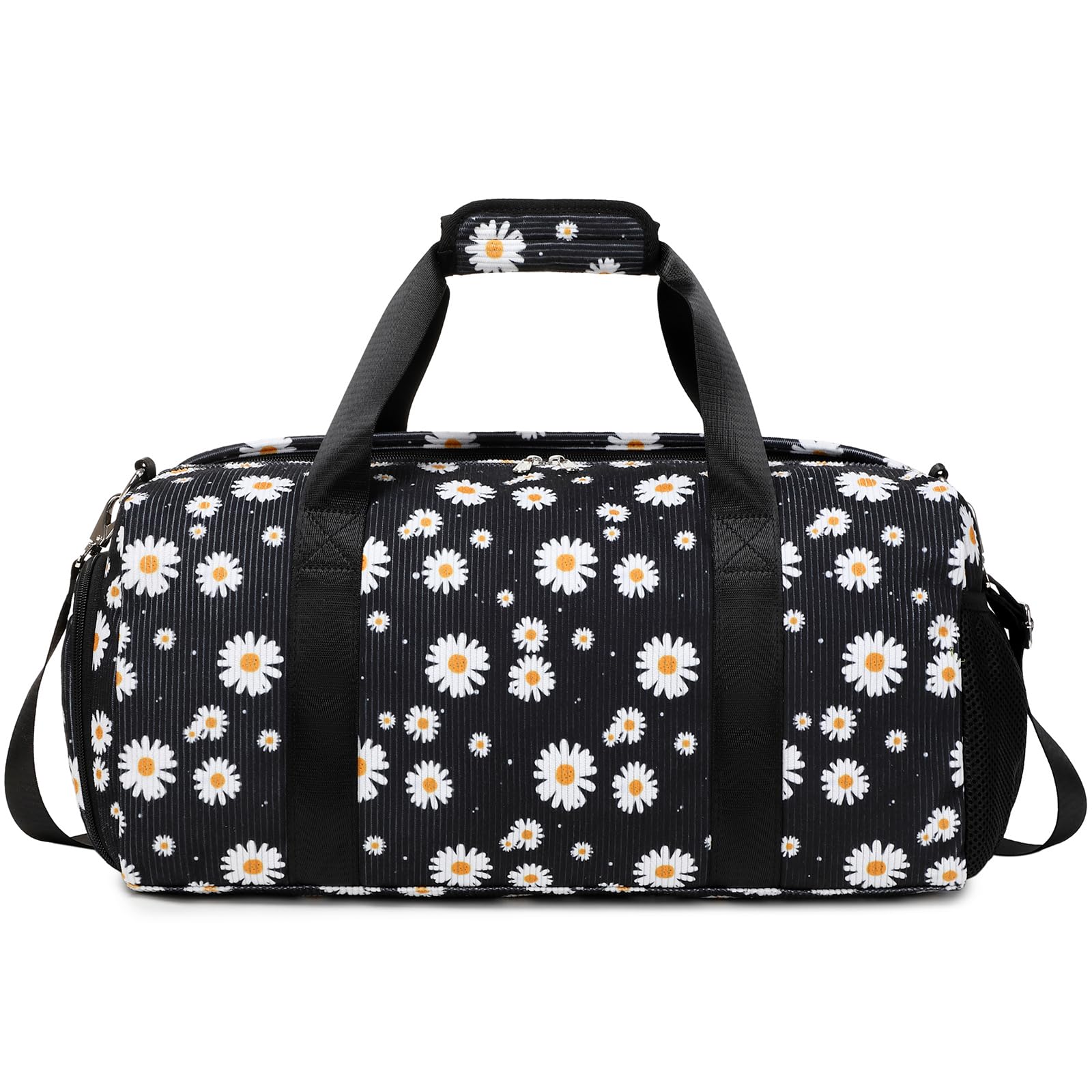 Daisy Travel Duffel Corduroy Sports Bag Girls Gym Bag Training Bag Dance Bag with Waterproof Wet Pocket and Shoes Compartment,25L Duffel Bags for Travel Sports