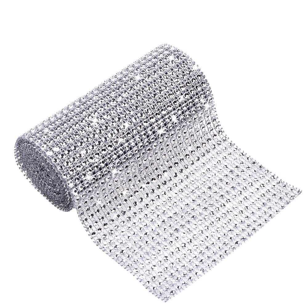 24 Row Silver Acrylic Rhinestone Diamond Cake Ribbon Banding, 2 Yard
