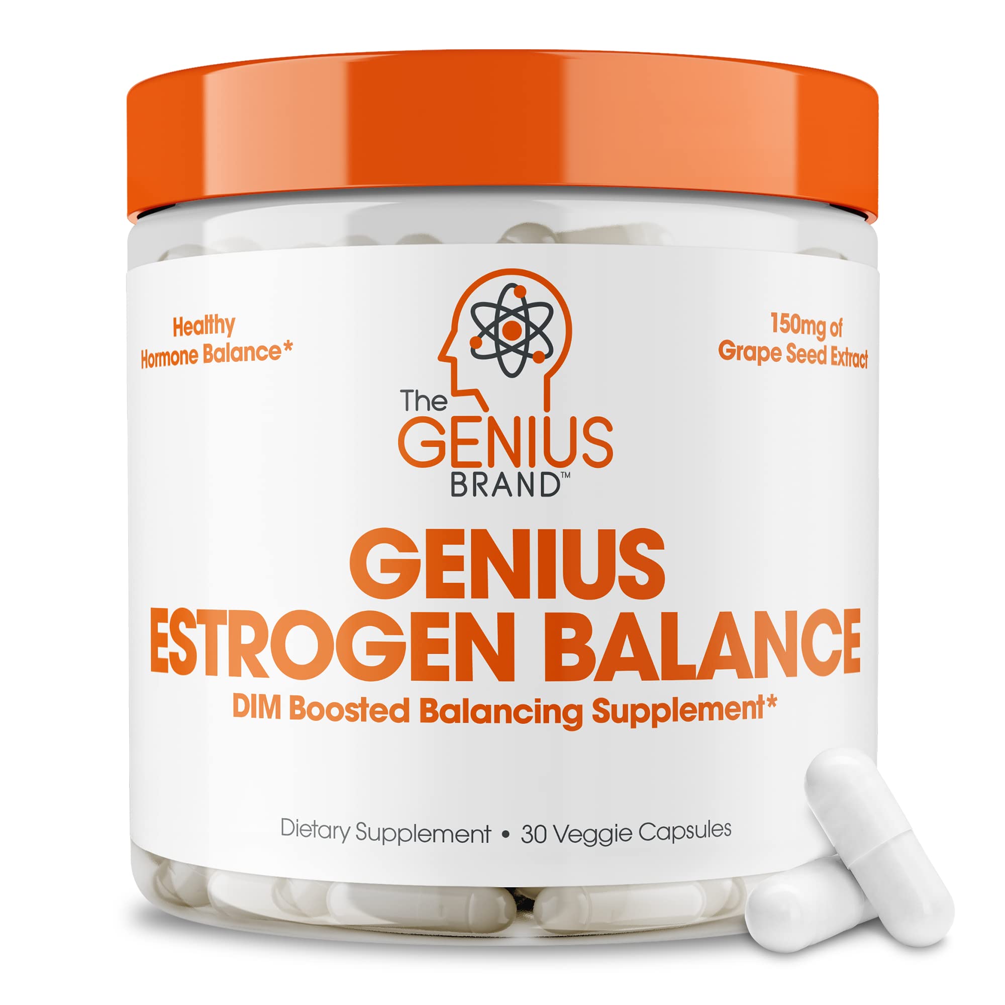 Genius Estrogen Balance, Dim Supplement - Blocker for Men & Women - Hormones, Hormonal Acne & Menopause - Aromatase Inhibitor with Grape Seed Extract & BioPerine - 30 Capsules