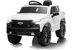 PALBY'S 12V Ride on Car with Remote Control, Battery Powered Licensed by Chevrolet Silverado GMC Kids Ride On Truck, Toddler Electric Vehicles Toys, MP3/Bluetooth, Spring Suspension, LED Light (White)