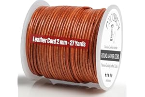 DECOBUY Round Leather Cord 2mm String, 27 Yards Rope for Jewelry Making, Bracelets, Necklaces, Kumihimo Braiding, Wraps, Crafts, Hobby, and DIY Projects - Distressed Tan Brown
