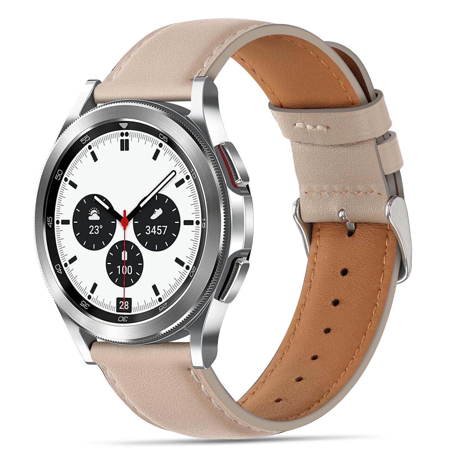 Tasikar Leather Bands Compatible with Samsung Galaxy Watch 47mm 7/6/5/4 Band/Watch 6 Classic 43mm 47mm/Watch 5 Pro Band, Genuine Leather Strap for Galaxy Watch 4 Classic/Watch 3, Starlight