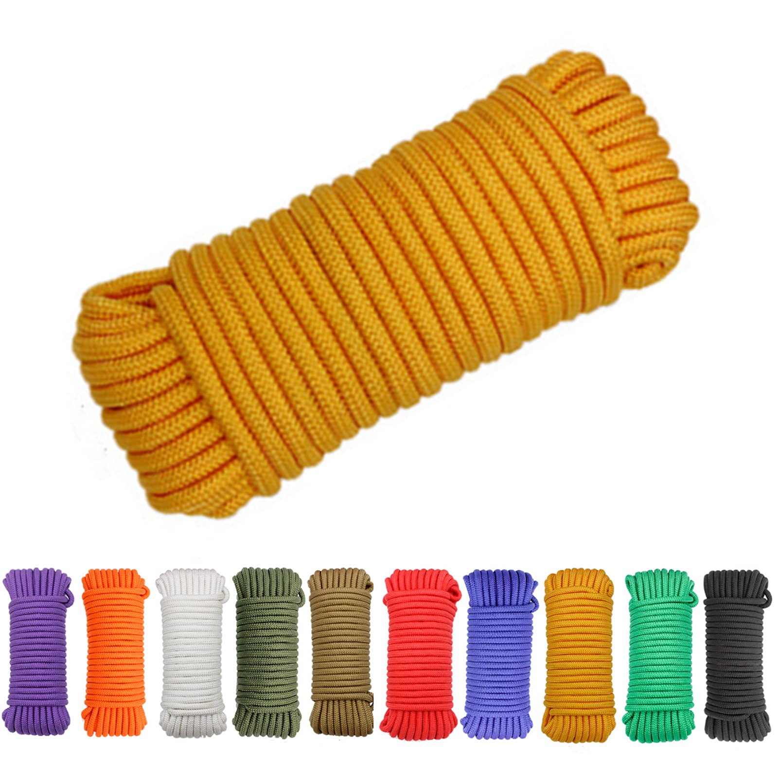 Avtytsda Nylon Rope Flag Pole Polypropylene Clothes Line Camping Utility Good for Tie Pull Swing Climb Knot All Purpose Flagline Rope 8mm x 20m (Yellow)