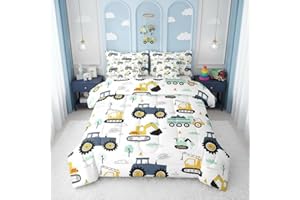 Erosebridal Cartoon Car Kids 7 Pcs Comforter Set Twin,Kids Construction Vehicles Bed in a Bag for Boys Girls Teens,Tractor Ma
