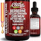 Clean Nutra Berberine with Ceylon Cinnamon Supplement Liquid Drops + Bitter Melon Extract, Glucomannan, Gymnema, Chromium, Turmeric, Organic Panax Ginseng, Moringa GLP-1 Support