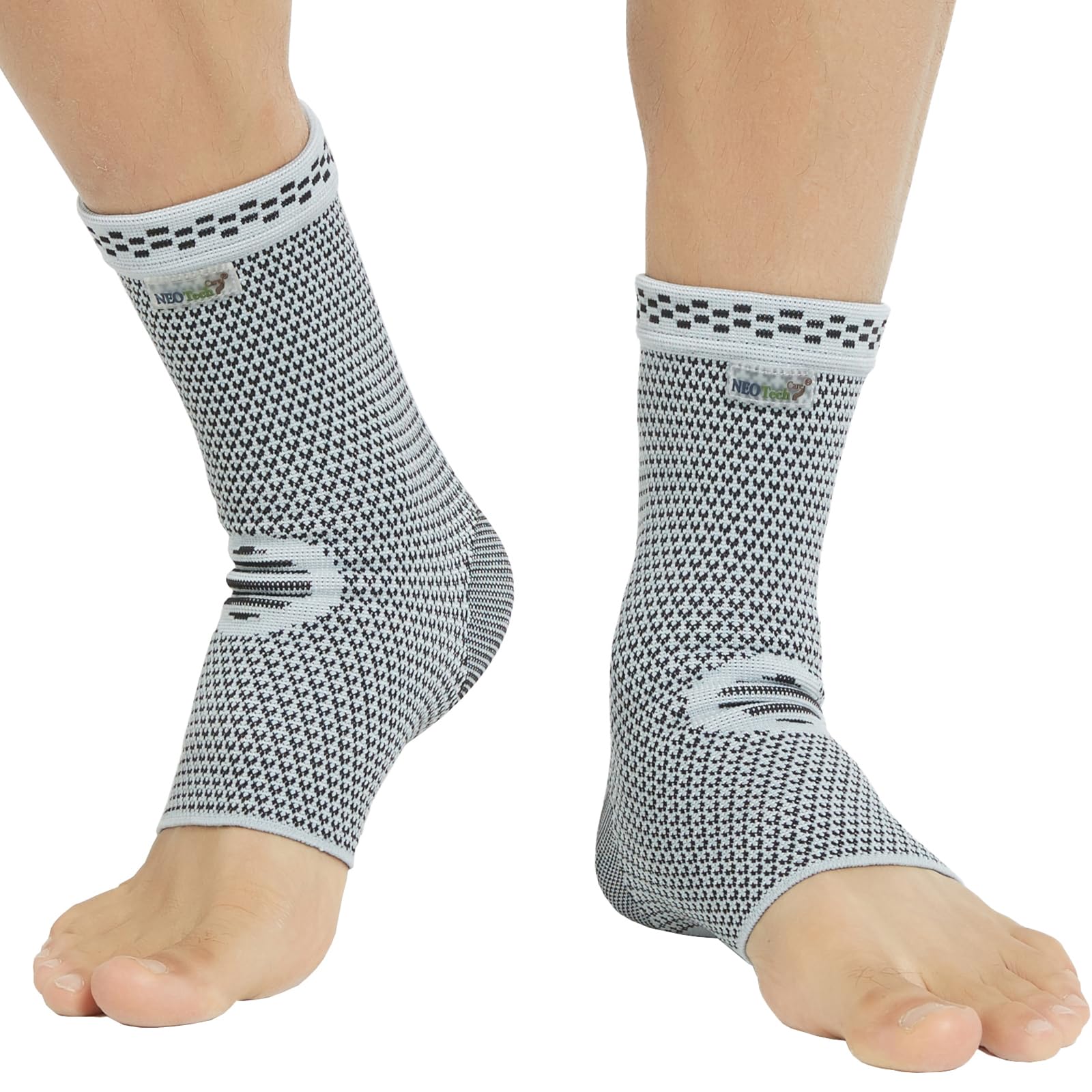 Neotech Care Ankle Support Sleeve - Bamboo Fiber Knitted Fabric - Light, Elastic & Breathable - Medium Compression - Right or Left Foot, Men, Women (Grey Colour, Size XL, 1 Pair)