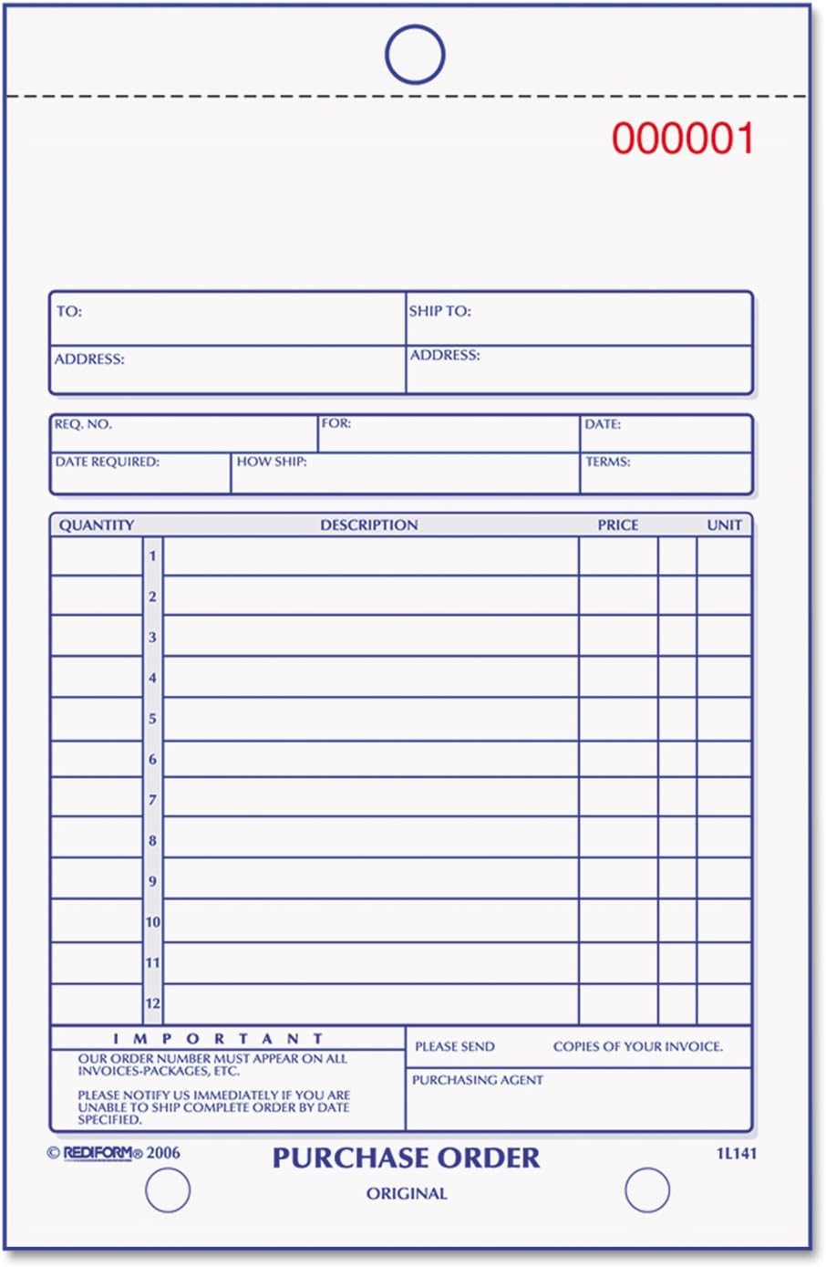 RED1L141 Purchase Order Book Office Products