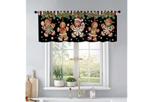 BrilliStar Christmas Kitchen Curtains Gingerbread Man Windows Valances Rod Pocket Curtain Valance for Bathroom Living Room Cafe 54x18 inch Window Treatment for Home Decor