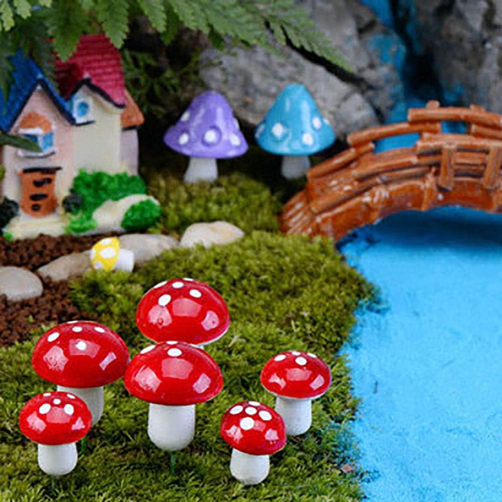 jiyoujianzhu 16Pcs Artificial Mushroom Miniature Ornament Holiday Easter Bonsai Spring Garden Flower Pot Decor Random Color