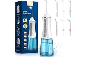 AAU Cordless Water Dental Flosser for Teeth - Portable and Rechargeable Oral Irrigator with 350ML Tank 5 Modes 6 Replaceable Tips- IPX7 Waterproof Powerful Battery Water Dental Picks for Travel Home Use