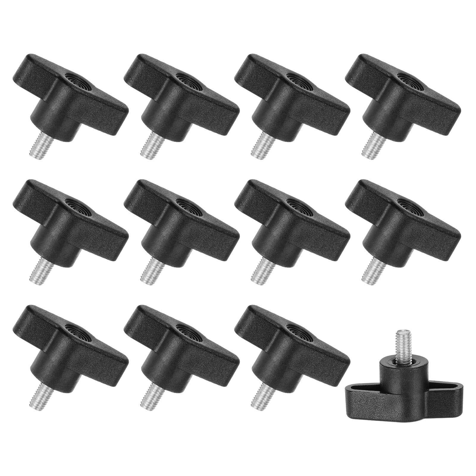 M METERXITY 12-Pack Thumb Screws, M5x10mm Tee Wing Knobs, T Shaped Handle Clamping Screw Knob for Woodworking/Machinery/Equipment, Metric Thread Thumbscrew [304 Stainless Steel, Black]