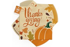 ATFUNSHOP Thanksgiving Napkins 100PCS 13" X 13" Disposable Paper Napkins for Fall Party Supplies Thanksgiving Dinner Party Table Decorations Orange Paper Napkins Yellow Pumpkin Design