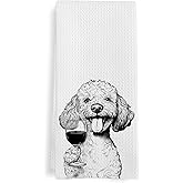 GWFSJYU Poodle Gifts Wine Kitchen Towels, Funny Poodle Dog Lovers Dish Tea Towels for Kitchen Bars Decor, Dog Wine Drinkers Gifts Decorative Hand Towel for Bathroom, 16x24 Inch