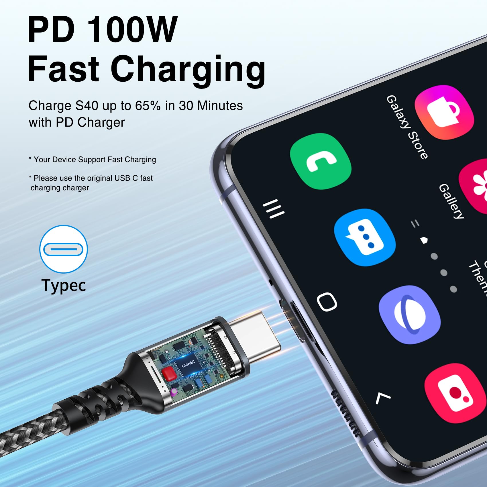 GIANAC 100W USB C auf USB C Kabel [2 Stück 2M] Schnellladekabel USB C PD 5A/100W USB C Ladekabel mit E-Mark Chip für iPhone 15 Pro Macbook Pro iPad Pro,Samsung Galaxy S23 S22 S21 usw 4