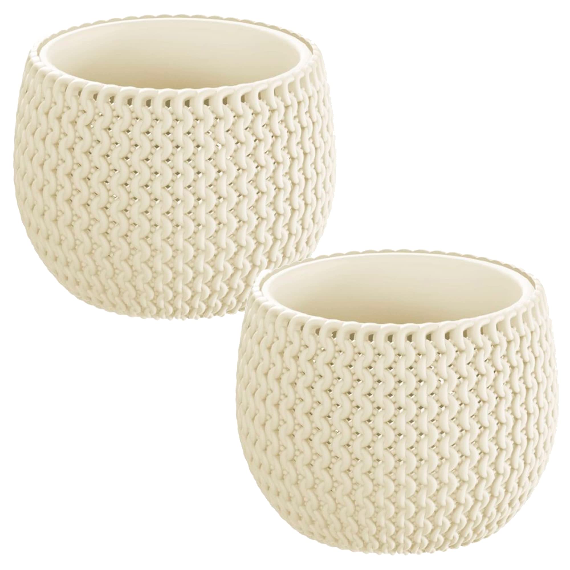 WELLHOME MOBILIARIO & DECORACIÓN 2 x Round Planter with Splofy Bowl in Cream Plastic 14.4 (L) x 14.4 (W) x 11 (H) cm