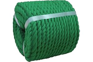 VEIZEDD Twisted Cotton Rope 1/2 Inch X 100 Feet 3 Stand Natural Green Soft Rope Thick Craft Rope for Plant Hangers, Macrame, Hammock, Landscaping, Railings,Christmas Decoration