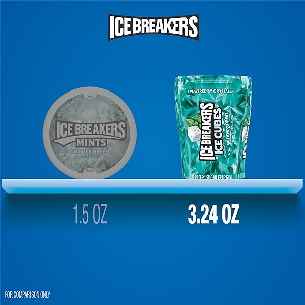 ICE BREAKERS ICE CUBES WINTERGREEN FLAVORED SUGAR FREE CHEWING GUM BOTTLES, 3.24 OZ (6 COUNT, 40 PIECES)