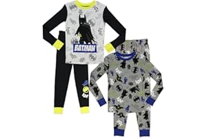 LEGO Batman Movie Boy's Pajama Set, 4 Piece PJ Set,100% Cotton,Size 4 to 10