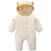 CIZENOFURS Baby Fleece Bodysuit Infant Boy Girl One Piece Bear Hooded Outerwear Snowsuit For Winter