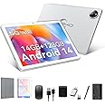 2025 Latest Android 14 Tablet 10 inch with 128GB Rom+14GB Ram+2TB Expand, 4G Cellular Tablets with Dual Sim Slot, 2 in 1 Tablet with Case/Keyboard/Mouse, 5G&2.4G Wifi, Octa-Core GPS 8000mAh (Silver)