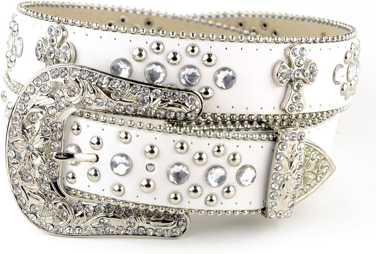 NYfashion101 Men's Cross Charm Rhinestone Stud Leather Belt Amazon.co.uk Clothing