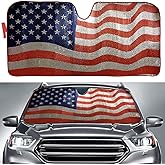 Big Hippo Sun Shade, Windshield Sun Shade American Flag Sunshades Keep Vehicle Cool Protect Your Car from Sun Heat & Glare Best UV Ray Visor Protector(Size: 63
