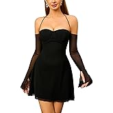 Parthea Women’s Sexy Dress Sequin Sparkly Glitter Dress Off Shoulder Long Sleeve Party Club Going Out Mini Dresses