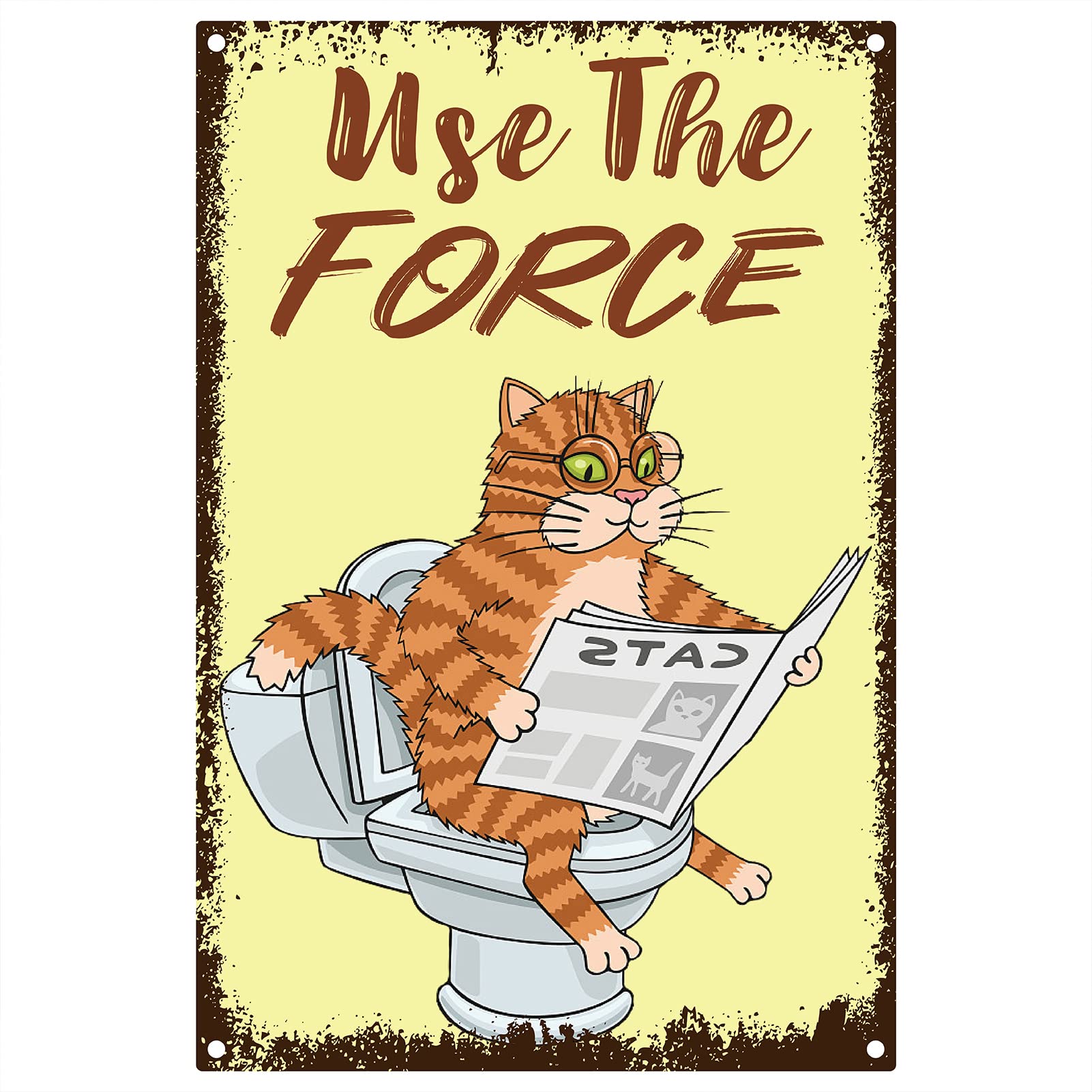 CREATCABIN Use the Force Bathroom Signs Tin Plate Funny Animals Cat Reading Newspaper Signs Metal Vintage Retro Plaque Poster for Restroom Toilet Hotel Store Door Wall Decor, 8x12Inch