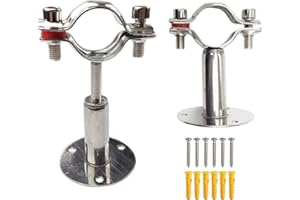 JENSWILL 2PCs Wall Mount Ceiling Pipe Support 304 Stainless Steel Adjustable Ceiling Pipe Bracket Clamp Pipe Straps Fit for Dia 32mm 1 inch Pipe Tube with Screws