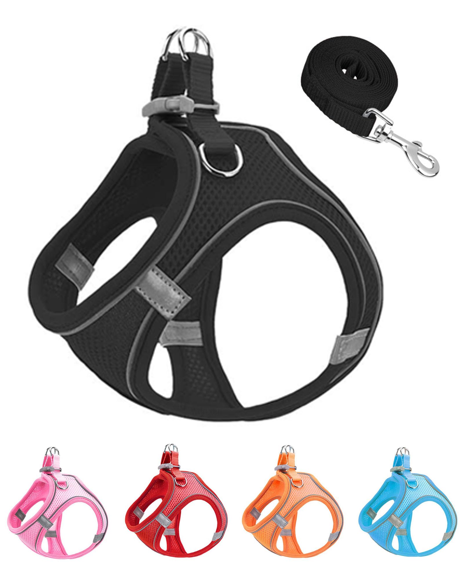 Photo 1 of JUFOO XXXS Black Soft Mesh Dog Harness and Leash Set,No Escape Puppy Harnesses for Training Walking? Reflective Adjustable Puppy Vest for Small Medium Dogs, Cats (Black, XXXS)