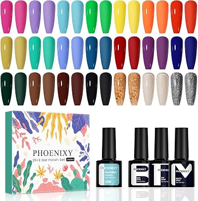 Phoenixy 21 Colors Semi-Permanent Gel Nail Polish Kit with Base & Top Coats