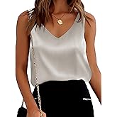 Ekouaer Womens Silk Satin Tank Tops V Neck Casual Cami Sleeveless Camisole Blouses Summer Basic Tank Shirt Grey, XX-Large